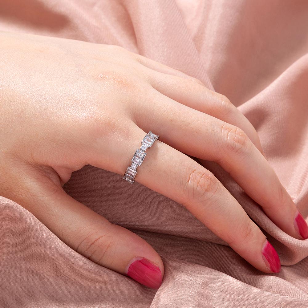 Trendy European & American Adjustable Zircon Rectangle Gemstone Ring for Women