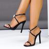 Fashion Eilyken Summer Sexy Crystal Diamond Thin High Heels Women Sandals Buckle Strap Party Prom Square Toe Ladies Shoes