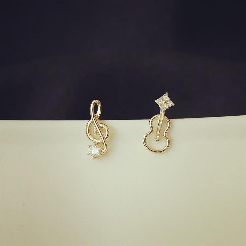 925 Sterling Silver Asymmetrical Note Violin Stud Earrings For Woman Christmas Gifts Piercing Jewelry Aretes De Mujer Party Gift