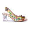 Johnature Genuine Leather Retro Baroque Style Hollow Out Colorful Three-dimensional Flower High-heeled Sandals