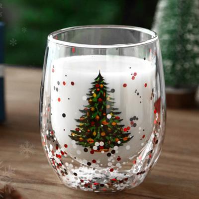 300 ml Noel Ağacı Desen Hareketli Payet Noel Kupası Yüksek Sıcaklığa Dayanıklı Şeffaf Çift Duvar Yalıtımlı