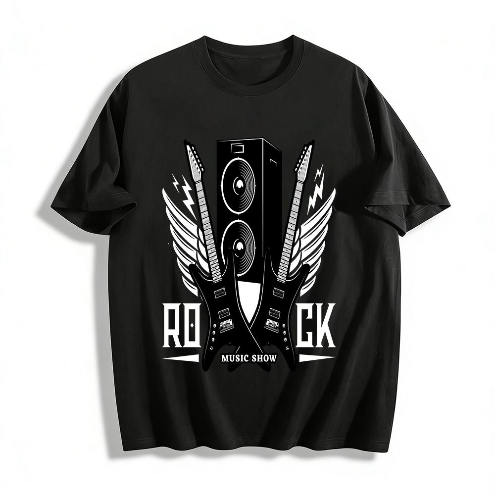 

Heavy Metal Rock Music Show Guitar Speaker Print Cool Short Sleeve T-Shirt Pure cotton T-shirt 6XL