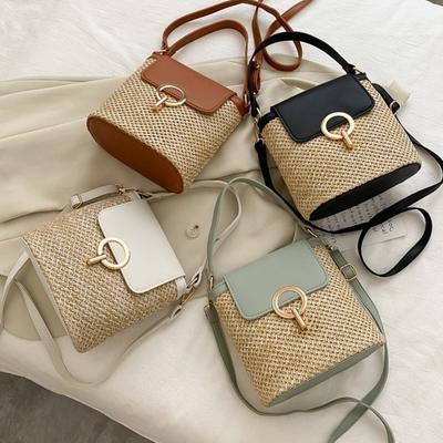 Tasche Damen neu personalisierte Hand-Stroh-Strandtasche lässig einfach und vielseitig Schloss einzelne Schulter Schräg-Spann-Tasche
