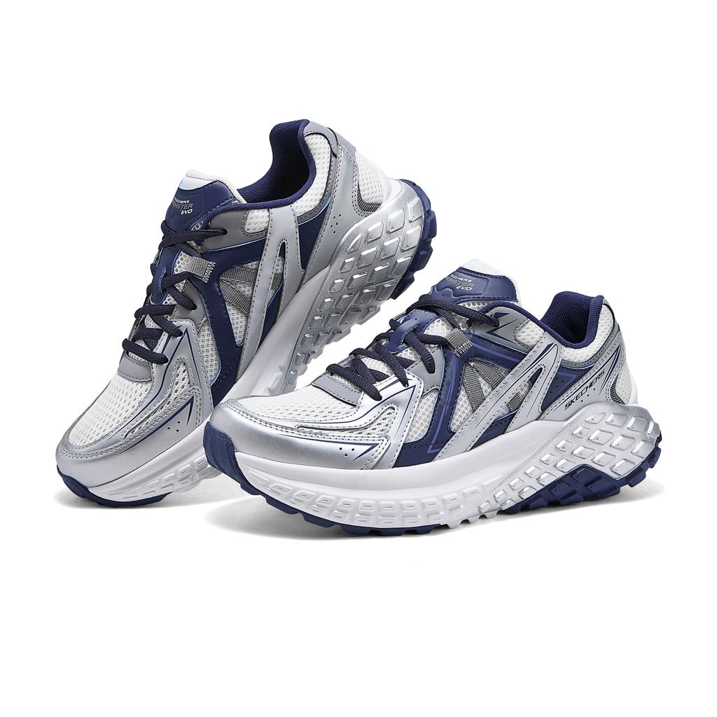 Skechers Lightweight Supportive Shock Absorbing Balance Breathable Low Top Running Shoes Men Sneaker White Blue 232740-WNV