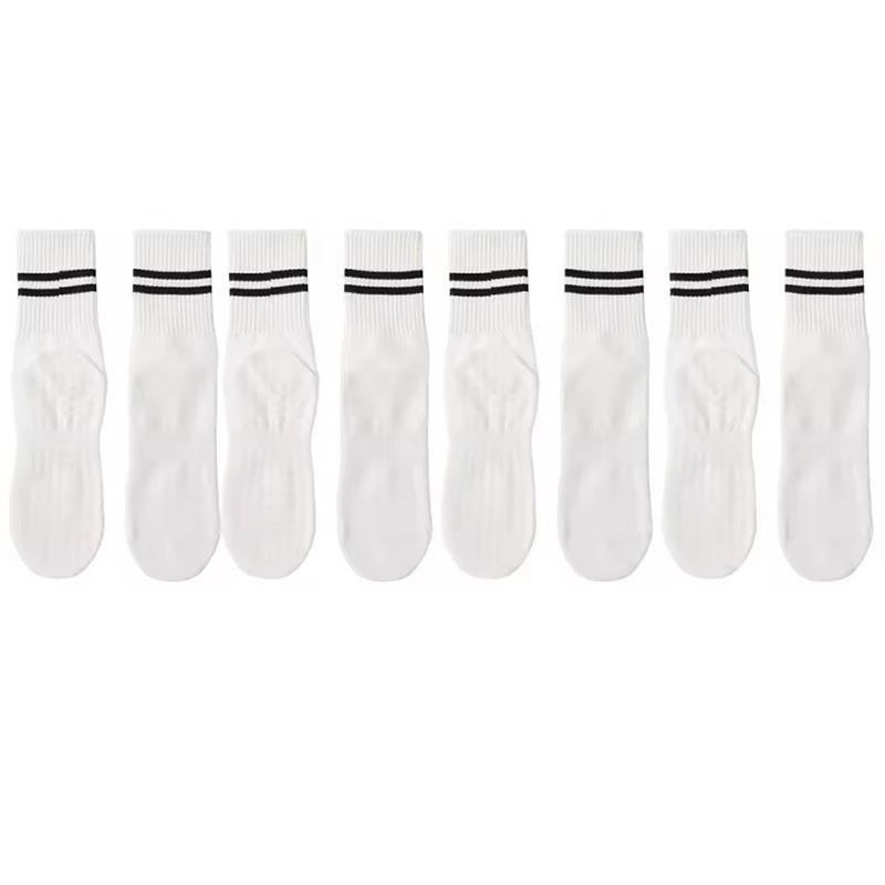 

4 пары носков средней длины с двойной полоской в полоску для йоги, противоскользящие носки для танцев, спорта, дышащие носки для фитнеса, пилатеса, хлопковые носки