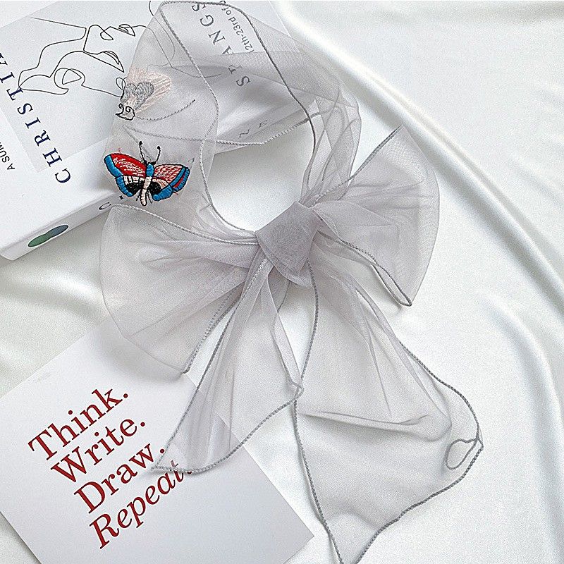 Butterfly Embroidered Lace Long Silk Scarf for Women's Summer Luxury Hairbands Floats Ribbons Tie Bags Neck Straps Tie Hair