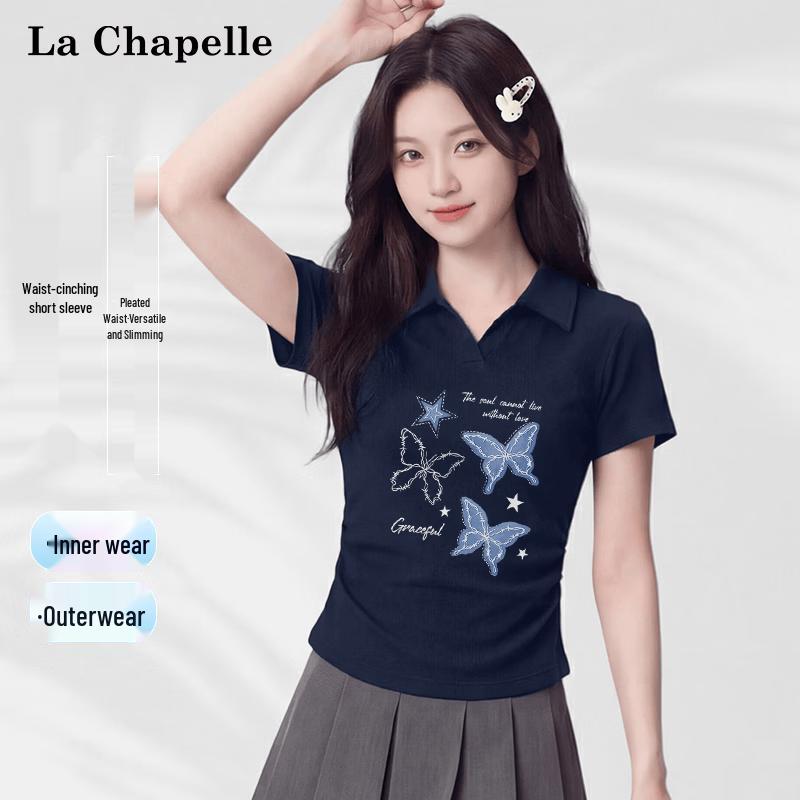 La Chapelle Women s Ruched Slim Fit Collared Short Sleeve T-Shirt 2XL