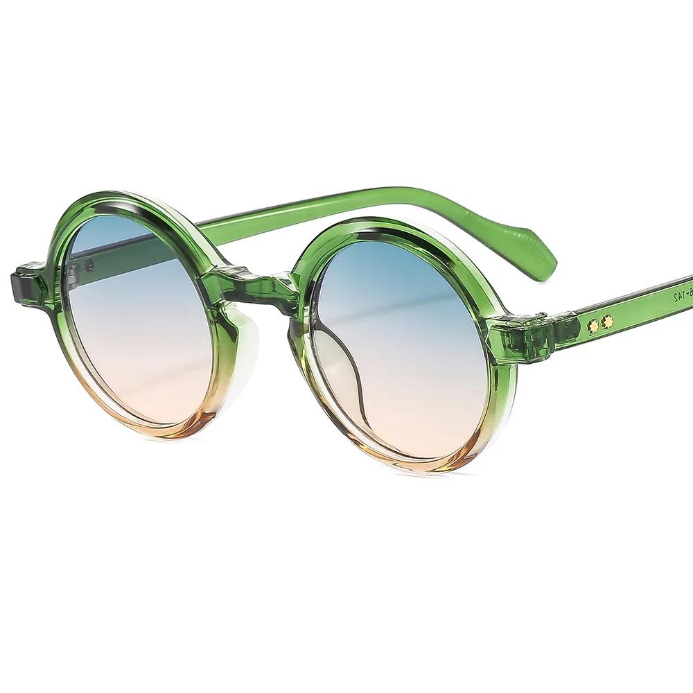 Retro Round Punk Women Sunglasses Fashion Double Color Gradient Purple Shades Men Rivets Sun Glasses UV400