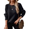 Women's Fashion Casual Round Neck Solid Color Rolled Hem Pullover Long Sleeve Loose Sweater