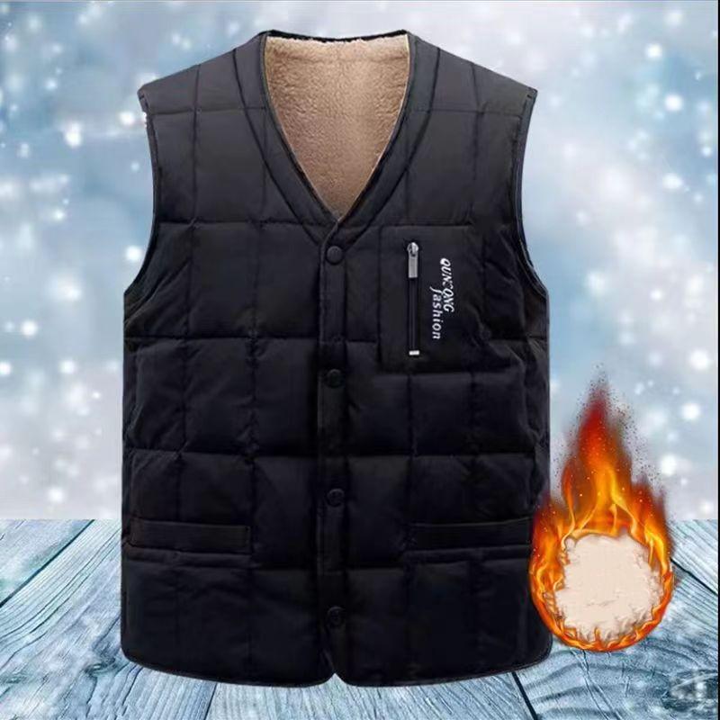 

Мужской осенне-зимний тонкий простой теплый жилет для людей среднего и пожилого возраста, пальто на пуговицах с несколькими карманами и закругленным подолом S чёрный