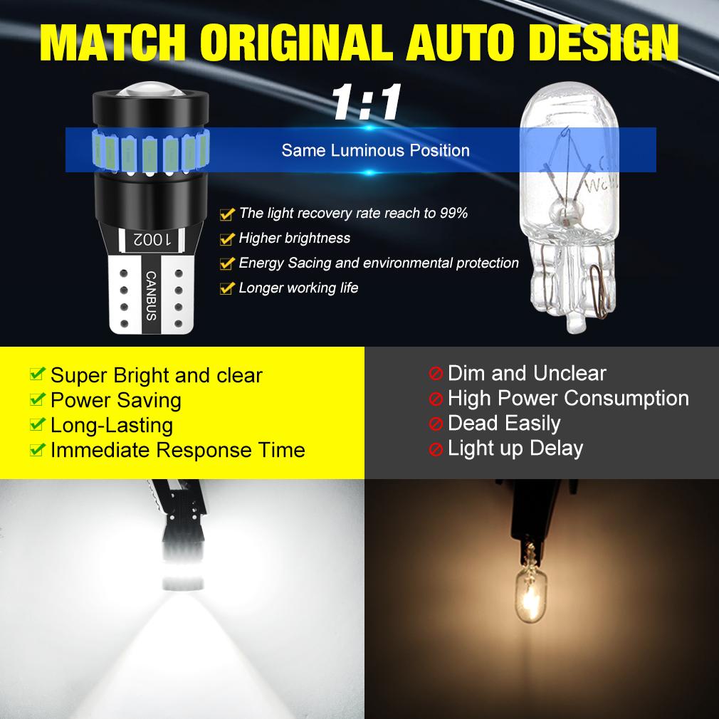 2pcs Canbus W5W T10 LED Bulbs 3014+3030 18SMD 194 168 LED Car Interior Map Dome Lights Parking Light Auto Signal Lamp 6000K 12V Bulbs 7