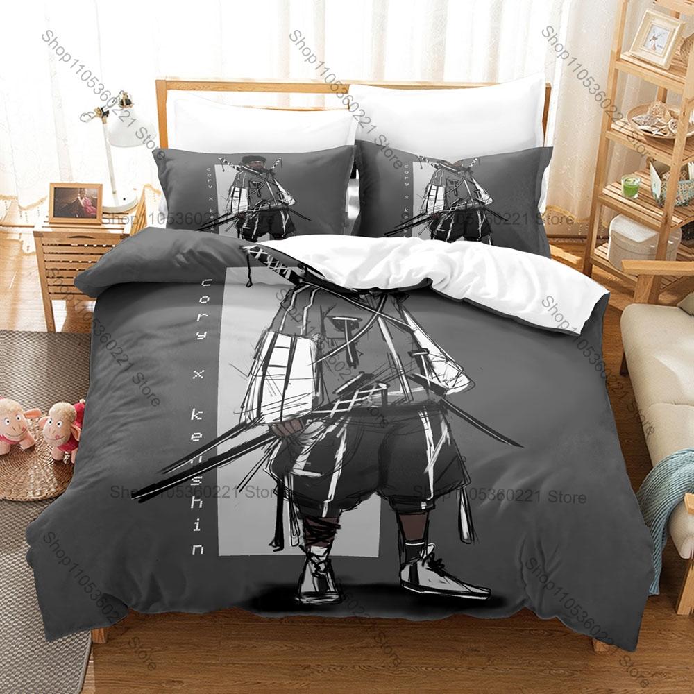 C-CoryxKenshin 3D Print Bedding Set Includes Duvet Cover + 2 Pillowcases Horror Game Samurai Community Bedroom Decor For Fans