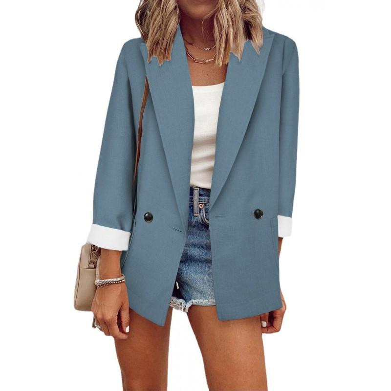 Womens Solid Color Long Sleeve Blazer Jacket Loose Fit Office Wear Winter