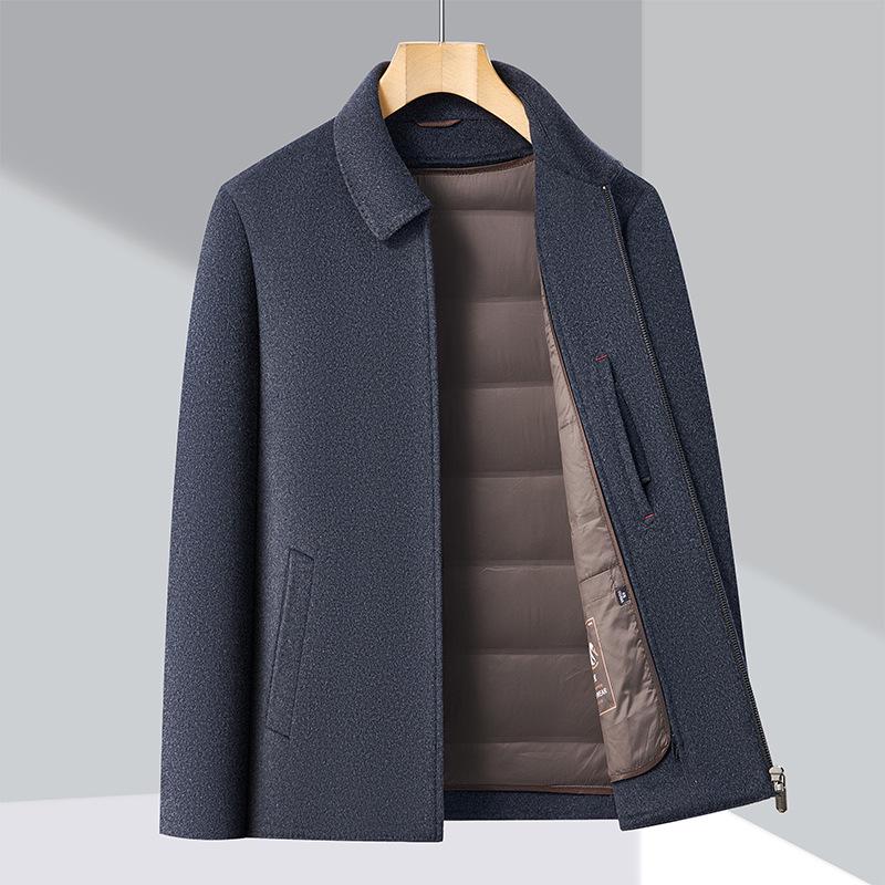 Men's Winter Wool Coat with Detachable Down Liner - Thickened, Double-Sided, Short, Lapel Style for Middle-Aged Men