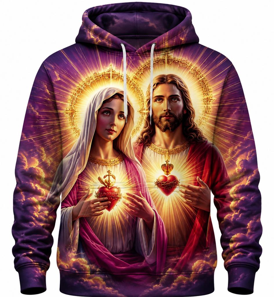 Jesus Christ 3D‑Print Hoodie for Men, Holy Mother And Son Graphic Winter Loose Long‑Sleeve Streetwear Pullover