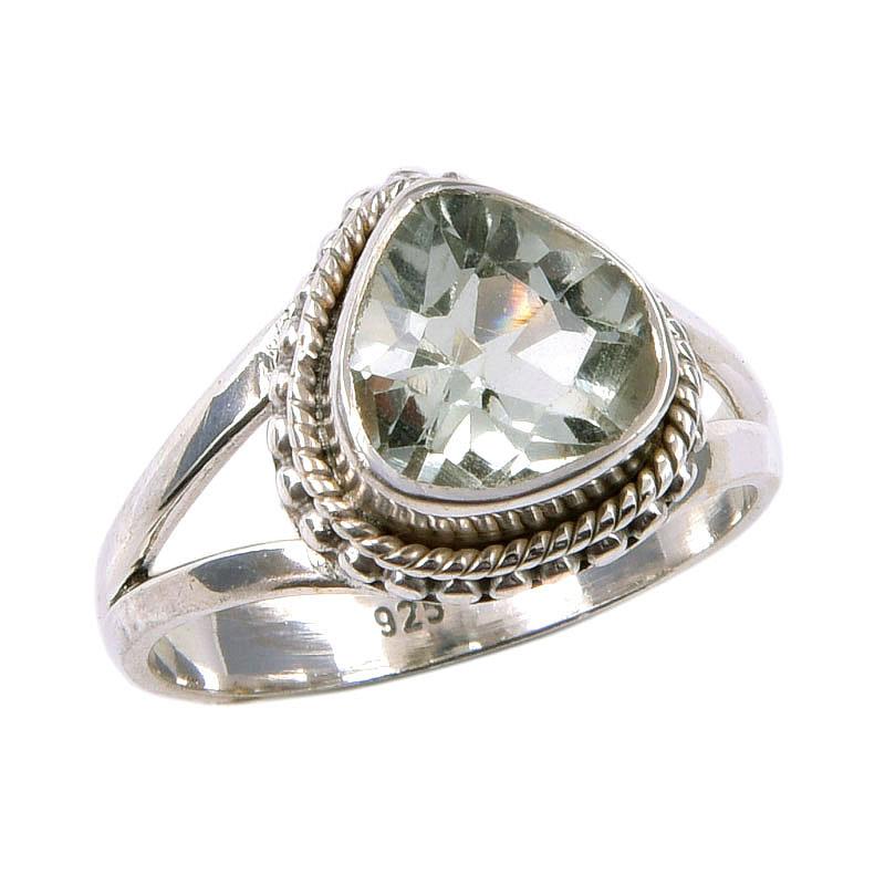 Naturlig grønn ametyst edelsten 925 massivt sterlingsølv gave ring S.5.5 T4H92