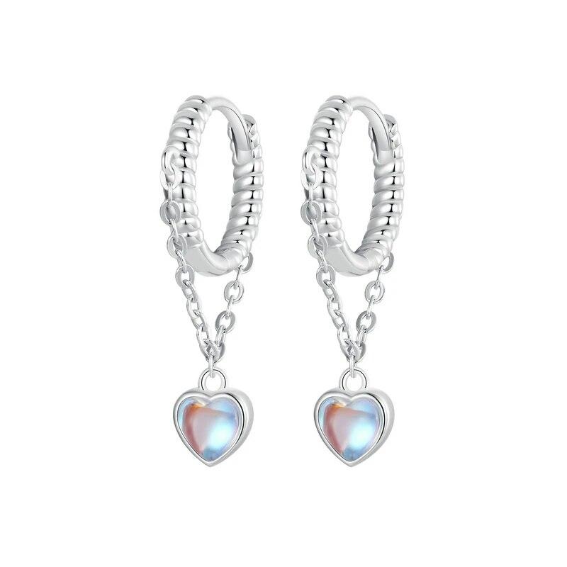 

Серьги-капли BAMOER из белого золота с покрытием Huggie в форме сердца, серьги-капли с лунным камнем, женские серьги из стерлингового серебра 925 пробы, гипоаллергенные серьги с фианитом BSE995