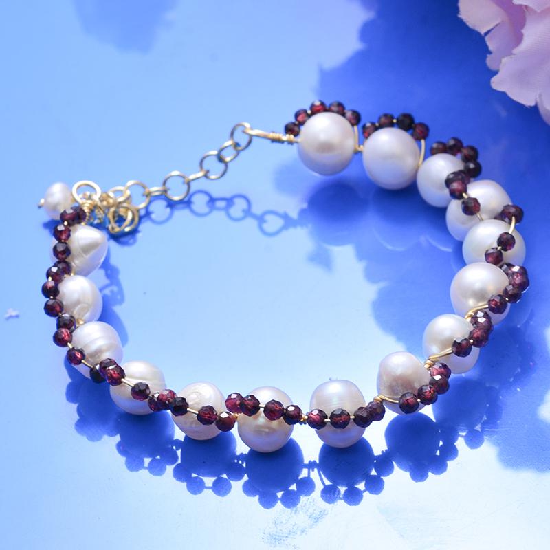 New Style Elegant Natural Freshwater Pearl & Garnet Stone 14K Gold Filled Female Short Beads Chain Bracelet  Gifts 2026