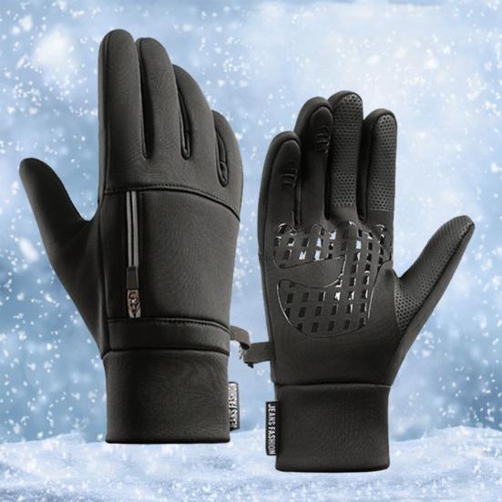 1 Pair Winter Cycling Gloves Great Friction Particle Palm Finger-flip Touch Screen Unisex Soft Thickened Warm Windproof Waterproof Reflective Zipper