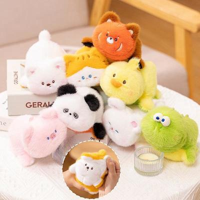 Lindos juguetes de peluche de doble cara con forma de panda, mapache, dinosaurio, transformable, 2 en 1, suaves, regalos para niños.