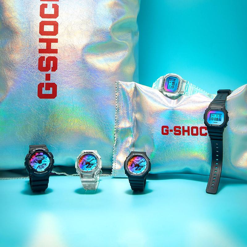 Casio LCD/pointer dual display series, neon octagonal series, colorful laser mirror waterproof movement, quartz movement, resin strap, GA-2100SR-1APR
