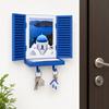 Key Holder with Hidden Storage Shelf, Mediterranean-Style Window Frame Photo Display Stand, Functional Entryway Organizer with Blinds Decor