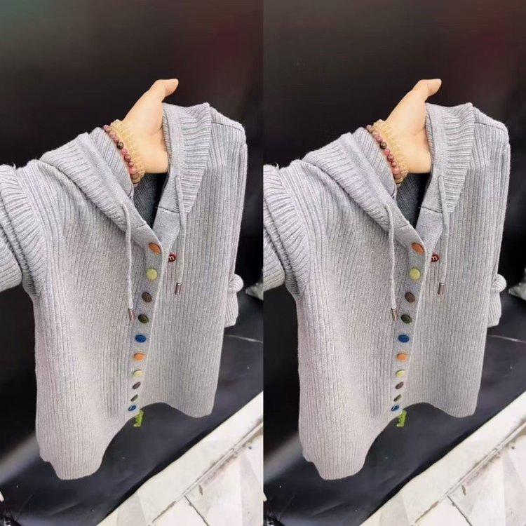 

Purple Plus Size Women s Hooded Sweater - Middle-Aged & Elderly Spring/Autumn Short Sleeve T-Shirt with Multi-Color Buttons One Size серый