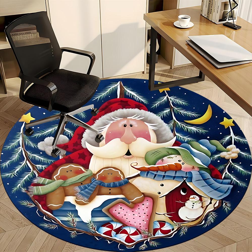 1pc Christmas Santa Claus Chair Carpet for Office, Round Non Slip Durable Large Size Office Carpet, Suitable for Office