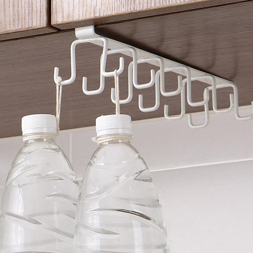 1Pcs Multi-Hook Kitchen Utensil Rack Organizer Below Cabinet Cup Rack Organizer Wall Mounted Cup Spoon Holder For Kitchen