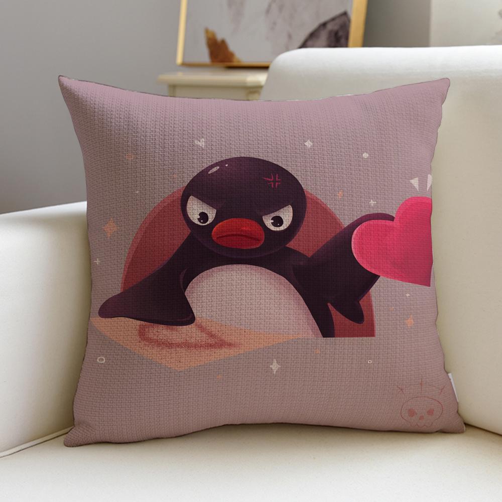 Cute PPinguS Cushion Cover Breathable and skinfriendly linen pillowcase square removable and washable cushion