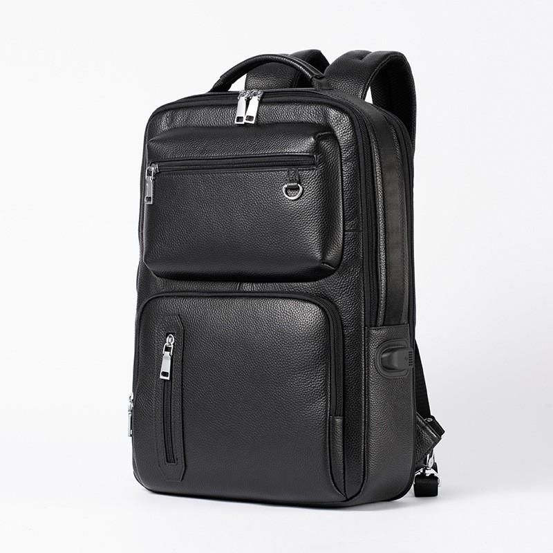 Real Cowhide Men s Backpack New Top Layer Large Capacity Reduced Load Lychee Pattern 16 Inch Computer чёрный