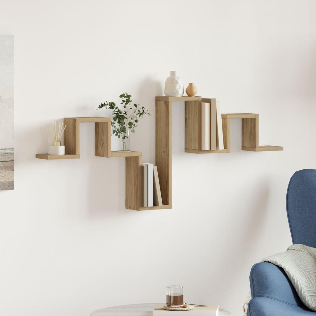 Corner Creative Wave Floating Shelf Wall Shelf, Wood Grain Corner Frame Rustic Wood Wall Hanging, Room Decoration Floating Shelf 104.5x10x43 cm