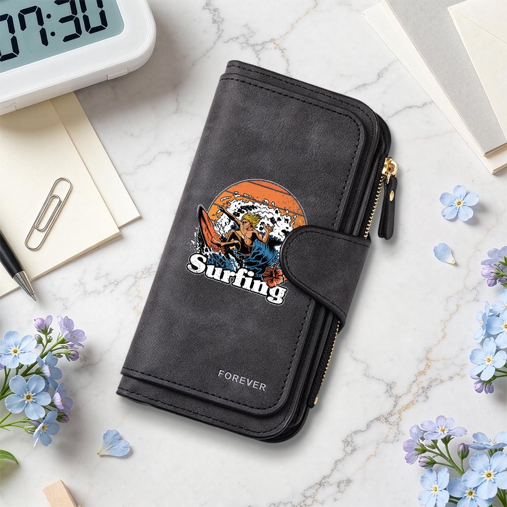 Surfing Printed Long Wallet Fashion Casual Large Capacity Portable Card Holder for Daily Use