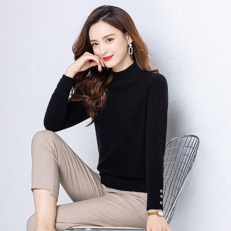 

Women s Half-High Collar Wool Blend Sweater L