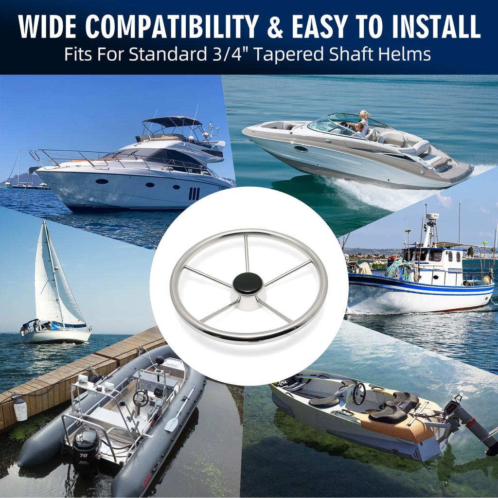 Boat Accessories 13inch 11inch Marine Boat Steering Wheel Yachts Ship Stainless Steel Mirror Polished 5 Spoke Steering Wheel