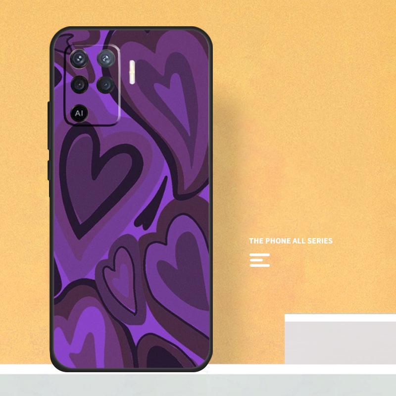 Brown Purple Hearts Swirl Pattern Case For Oppo A5 A6 Pro A16 A76 A96 A17 A57 A40 A60 A80 A98 A58 A78 A18 A38 A54 A74 A94 A15