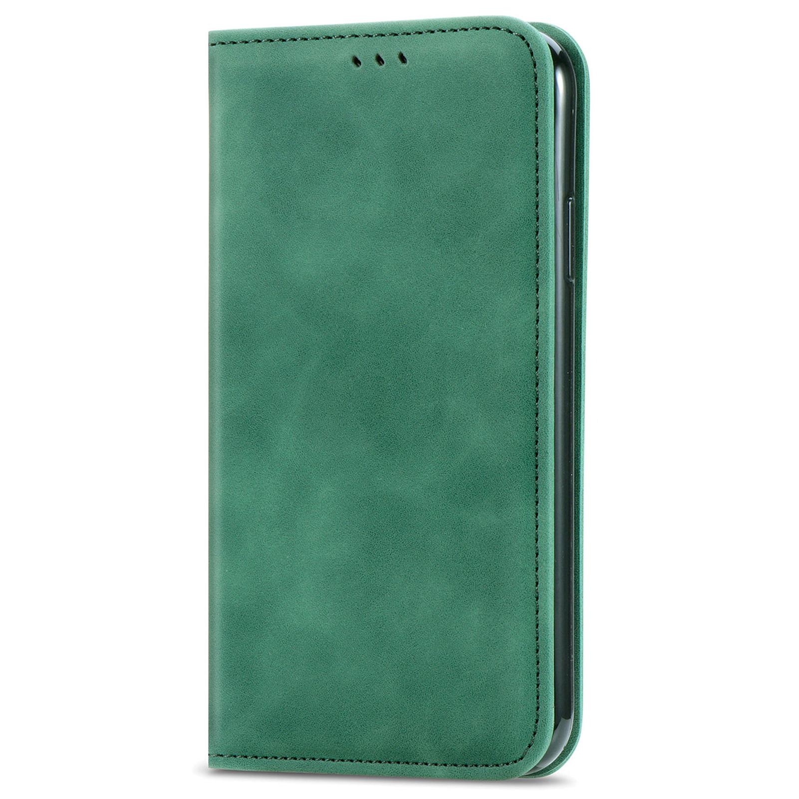 

For Xiaomi Redmi Note 11S 4G 2022 (Mediatek Helio G96) Skin-Touch Feeling PU Leather Retro Case Card Slots Magnetic Absorption Stand Flip Cover Green