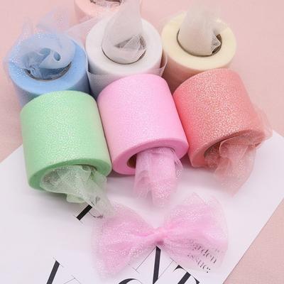 6CM 25Yards Crystal Sequin Ribbons DIY Craft Organza Glitter Dot Tulle Roll Gift Wrapping Bouquets Wedding Birthday Decoration
