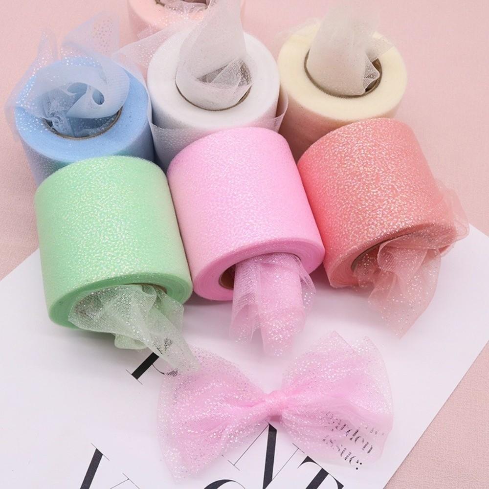 6CM 25Yards Glitter Dot Tulle Roll DIY Craft Gifts Packaging Material New Crystal Sequin Ribbons