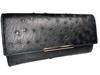 GUODI Long Wallet with Flap, Genuine Ostrich Leather with Card Holder, TK-RP30LW2, Unisex (Black)