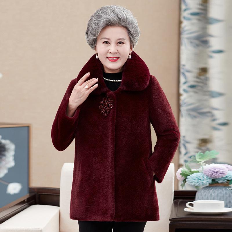 2025 Women's Fashionable Winter Coat for Elderly - Stylish Faux Mink Velvet Warmth for Middle-aged & Seniors