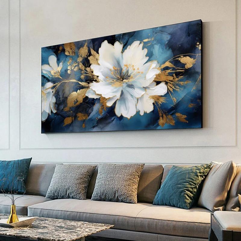 Blue White Flower Boho Large Size Long Poster Wall Art Canvas Modern Painting Print Picture Living Room Home Interior Decor