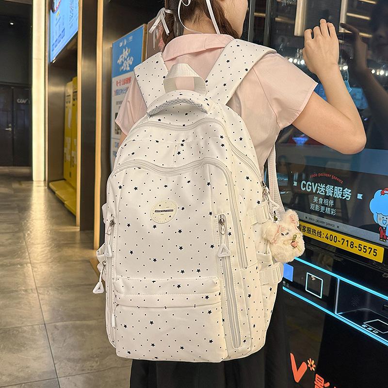 Schoolbag New Japanese Ins Simple Polka Dot Printed Backpack High Value Large Capacity Backpack Junior High School Schoolbag Female