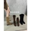 Thick Heel But Knee Skinny Knight Martin Boots Women's Vintage Suede High Heel Long Barrel Pile Long Boots