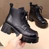 Small man increases height British fried street short boots autumn and winter new thick heel showing feet small velvet Martin boots