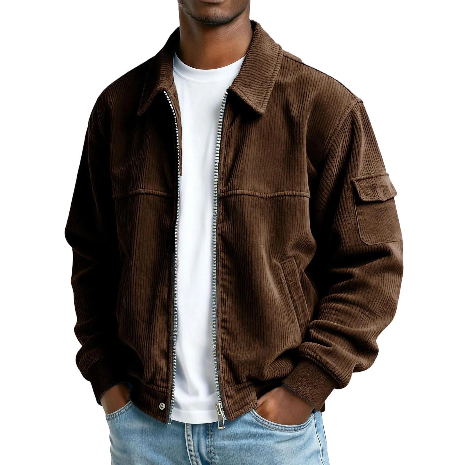Herren Vintage Cord Langarmjacke mit Taschen für Freizeitkleidung XXL braun