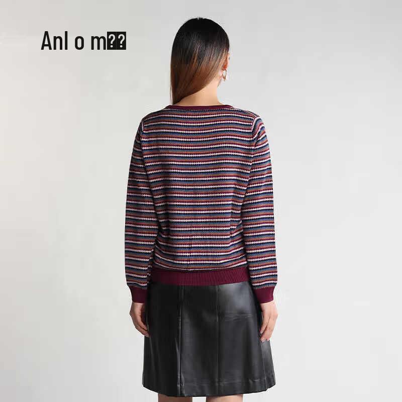 Anlom Women's Striped Round Neck Knit Sweater