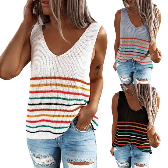 

Женская блузка без рукавов с V-образным вырезом и горизонтальными полосками XL серый