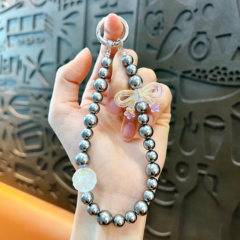 Flash Beaded Mobile Phone Chain Crystal Bow Key Bag Lanyard Pearl Mobile Phone Lanyard Small Gift