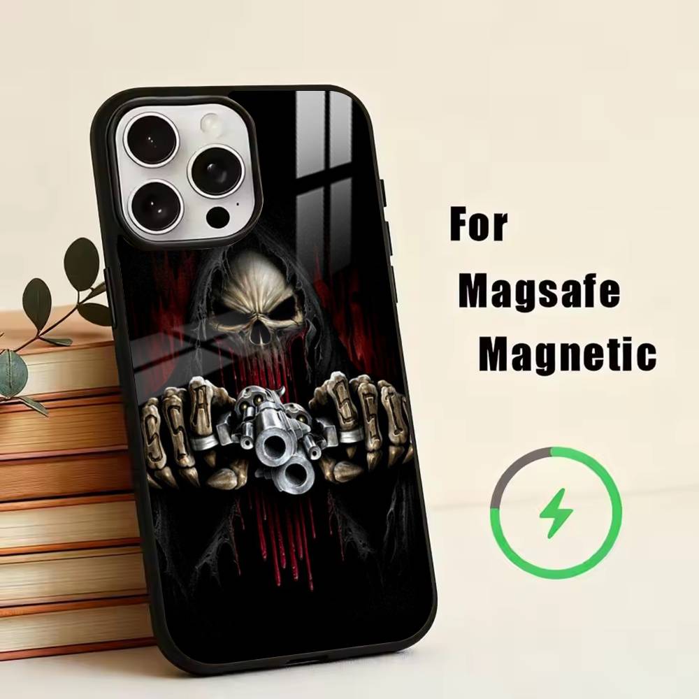 Reaper Skull Skeleton Gun-RSG Phone Case For iPhone17,16,15,14,13,12,11 Plus,Pro Magnetic with Magsafe Wireless Charging iPhone13PRO